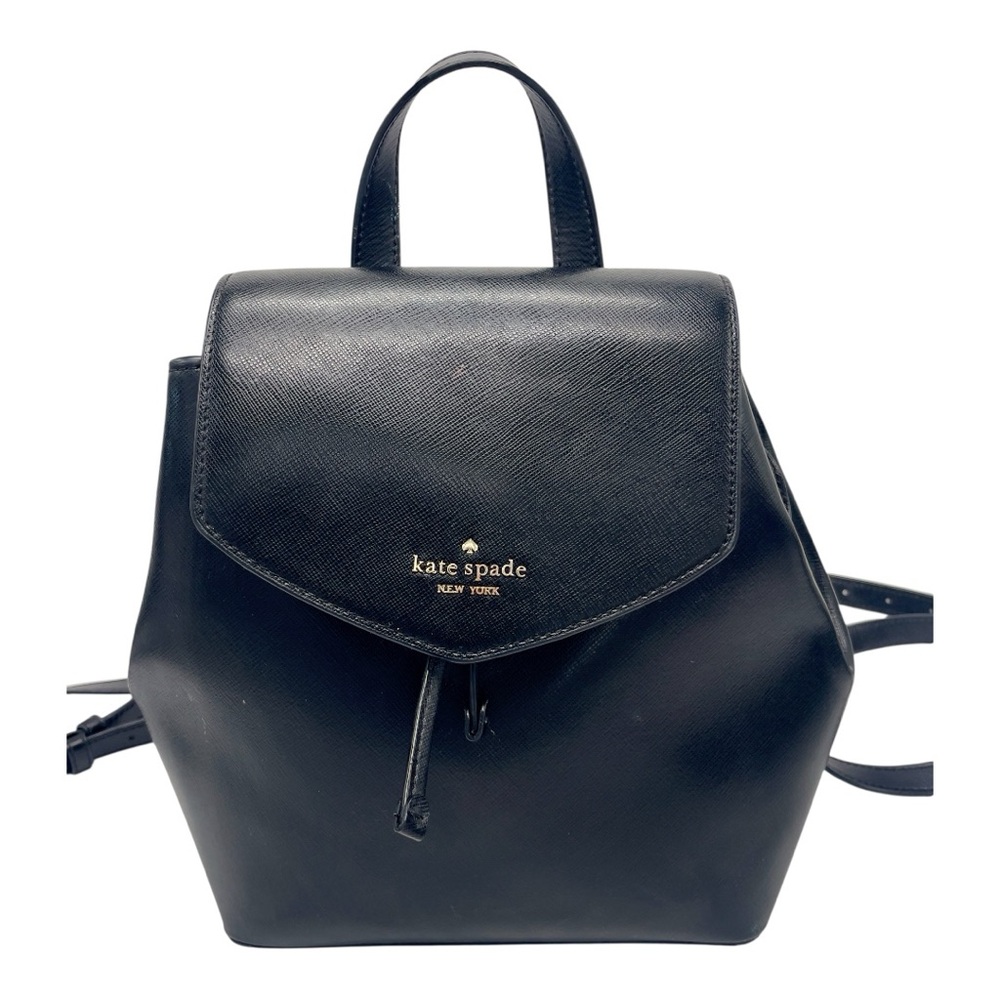 KATE SPADE Lizzie Medium Black Leather Flap Backpack